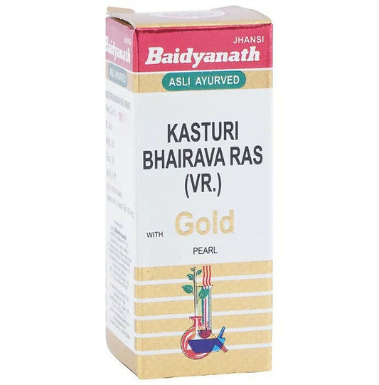 Baidyanath Jhansi Kasturi Bhairava Ras (Vr) With Gold Pearl Tablets - Grab2buy