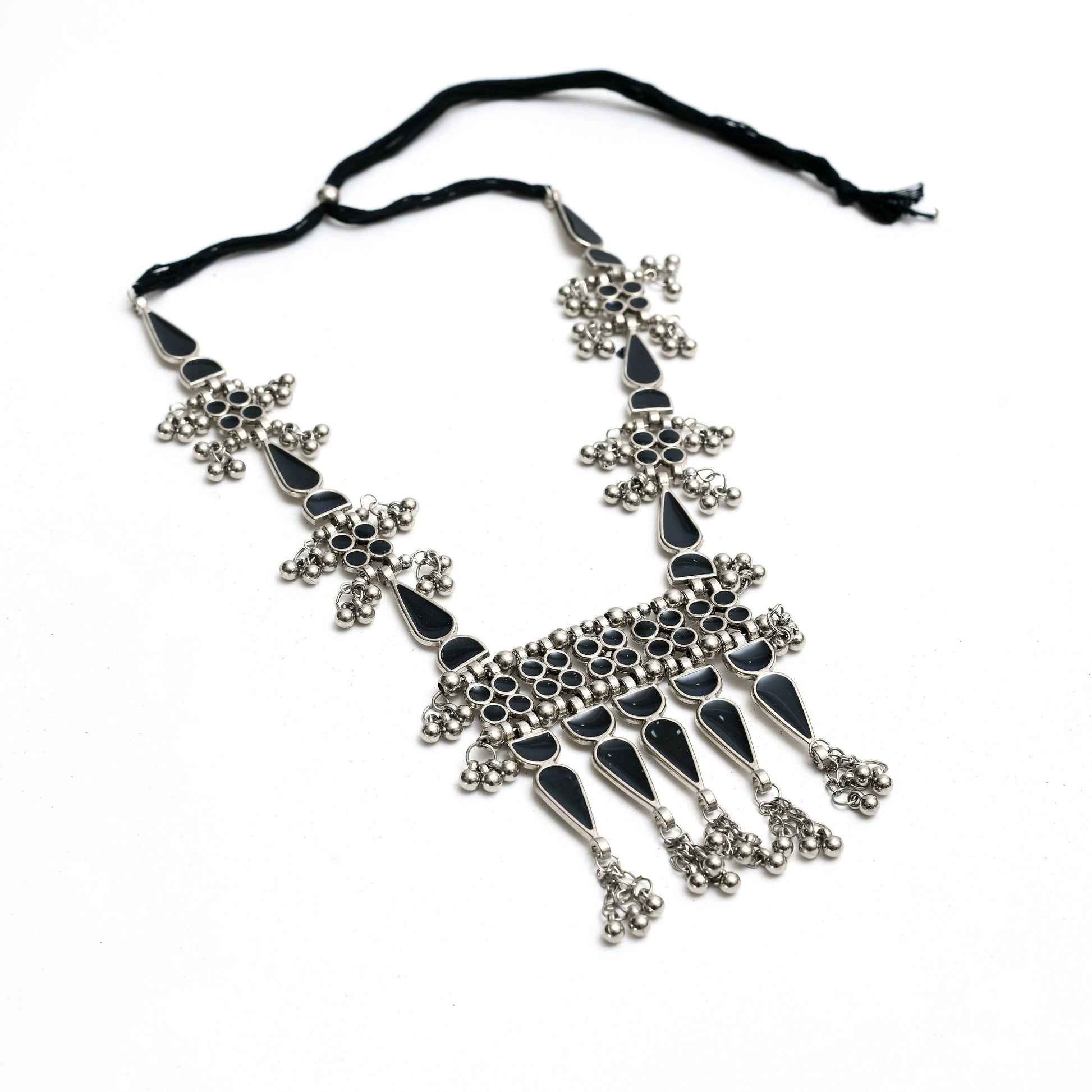 Mominos Fashion Johar Kamal Oxidised Silver-Plated Meenakari Long Necklace Set - Grab2buy