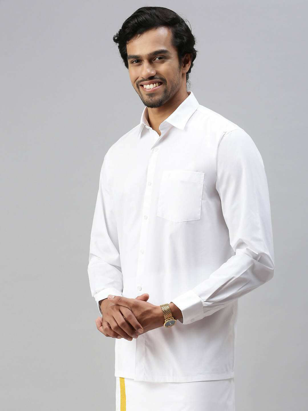 Ramraj Cotton Mens Full Sleeve Formal Poly Cotton White Shirt 