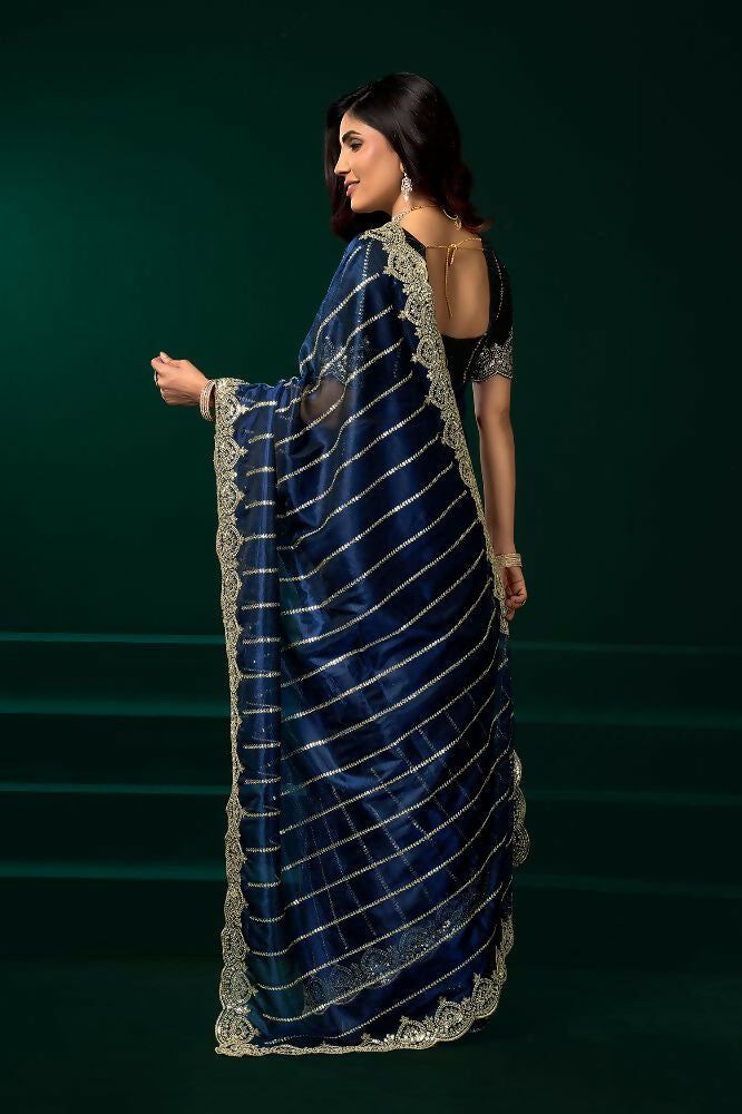 Joban Fashion Navy Blue Net Party Wear Sarees