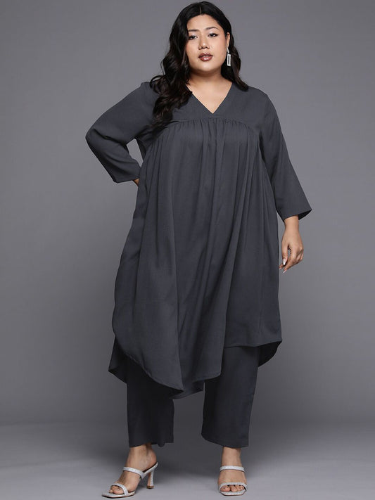Sztori Plus Size V Neck A Line Kurta With Trouser