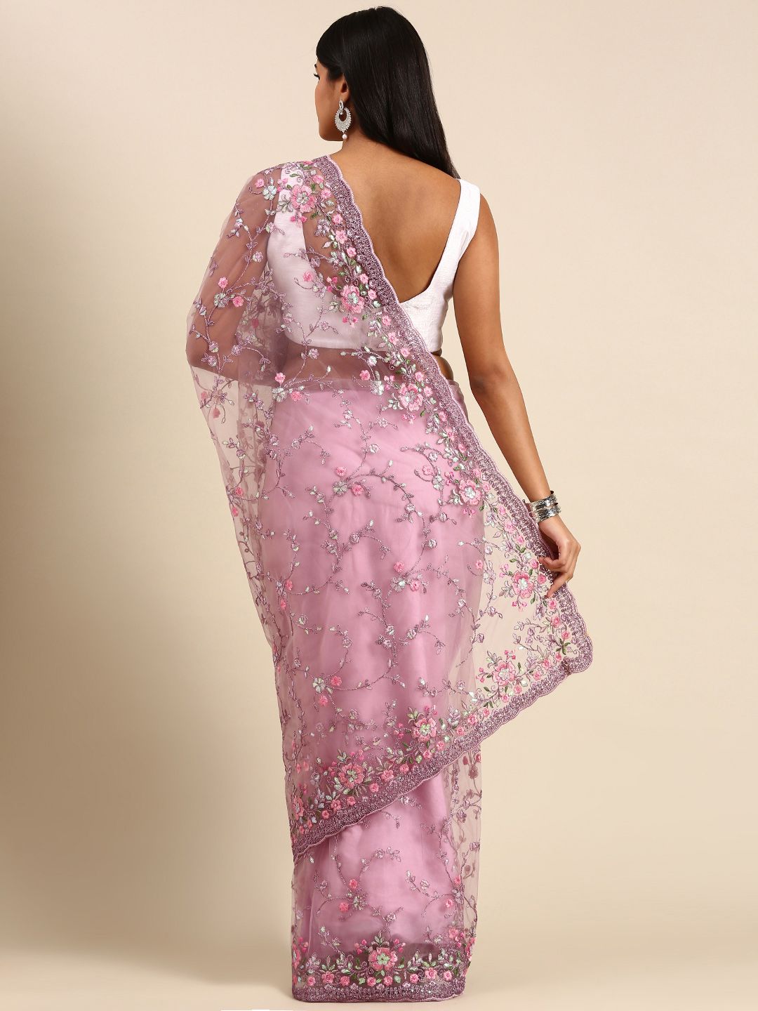 kasee Floral Embroidered Net Saree
