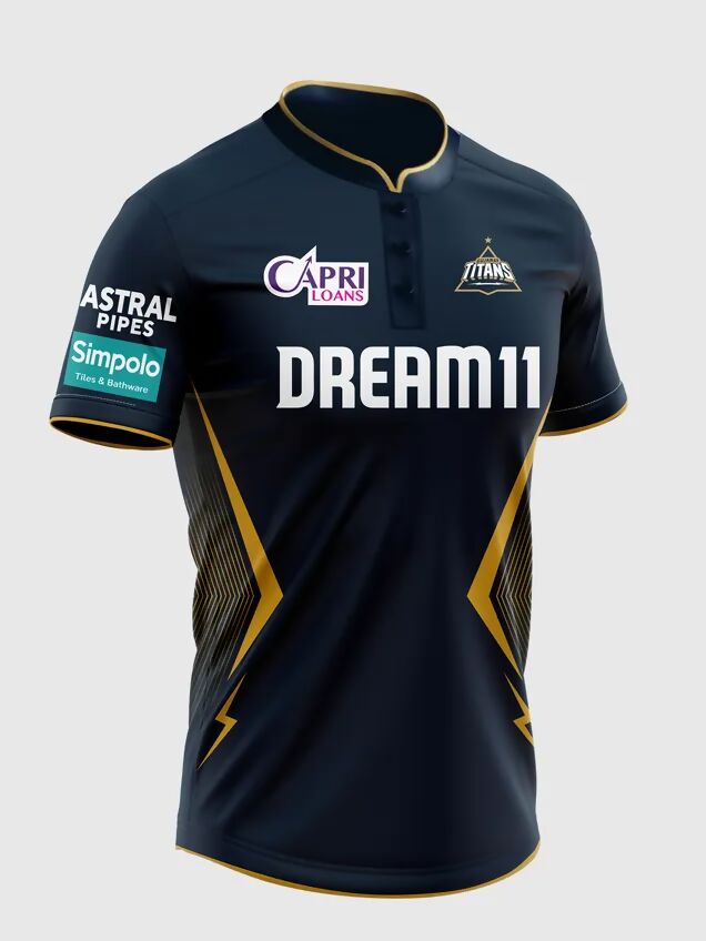 Gujarat Titans Men's Navy Blue And Gold Half Sleeves Jersey IPL, T20 