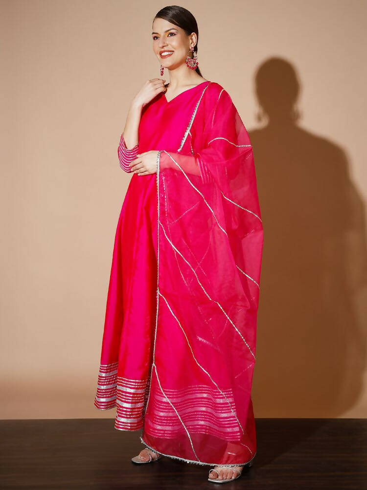 Myshka Women Pink Solid Kurta & With Dupatta