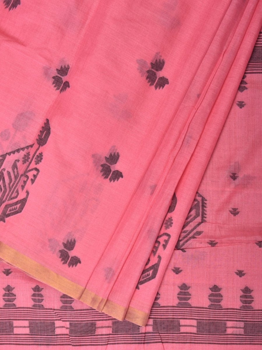 Baby Pink Khadi Cotton Handloom Grab2Buy with Buta and One Side Border Design - Global Threads 