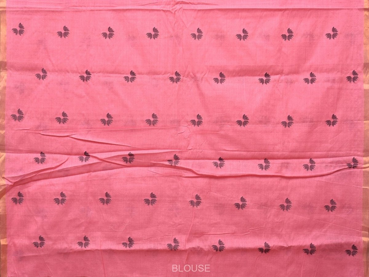 Baby Pink Khadi Cotton Handloom Grab2Buy with Buta and One Side Border Design - Global Threads 