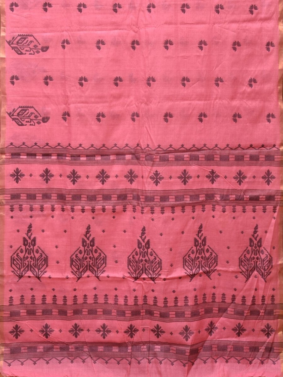Baby Pink Khadi Cotton Handloom Grab2Buy with Buta and One Side Border Design - Global Threads 