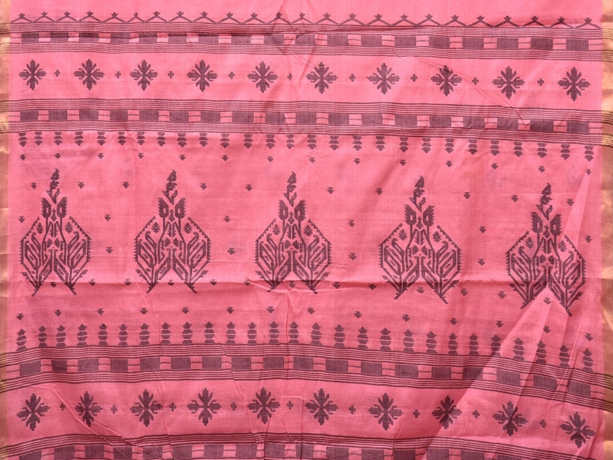 Baby Pink Khadi Cotton Handloom Grab2Buy with Buta and One Side Border Design - Global Threads 