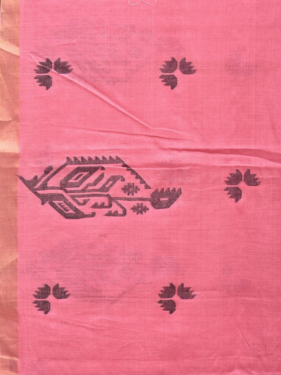 Baby Pink Khadi Cotton Handloom Grab2Buy with Buta and One Side Border Design - Global Threads 