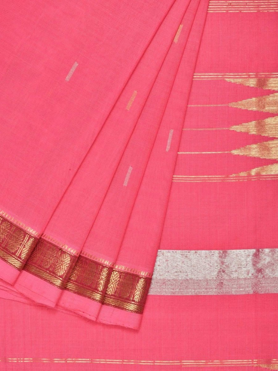 Baby Pink Khadi Cotton Handloom Grab2Buy with Doby Border and Zari Strips Pallu Design - Global Threads 