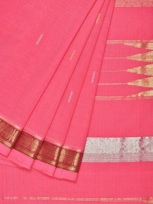 Baby Pink Khadi Cotton Handloom Grab2Buy with Doby Border and Zari Strips Pallu Design - Global Threads 