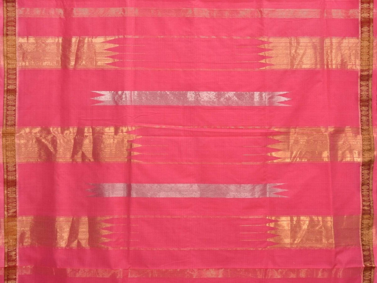 Baby Pink Khadi Cotton Handloom Grab2Buy with Doby Border and Zari Strips Pallu Design - Global Threads 