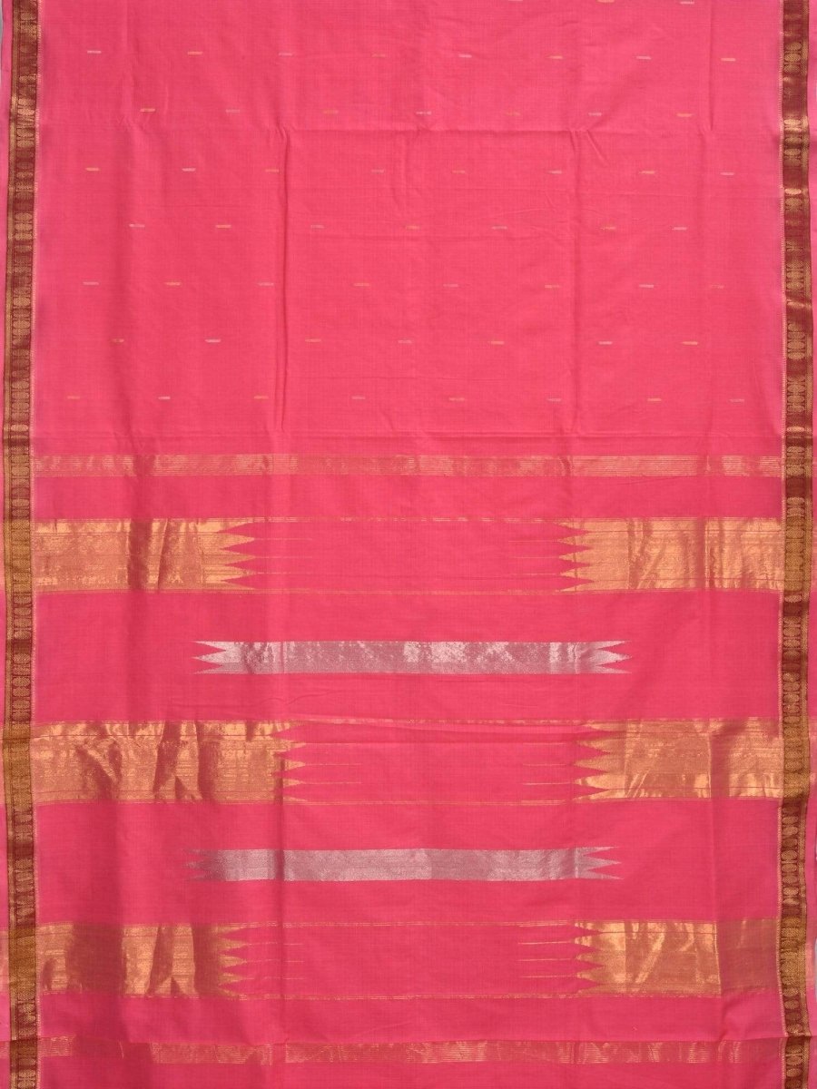 Baby Pink Khadi Cotton Handloom Grab2Buy with Doby Border and Zari Strips Pallu Design - Global Threads 