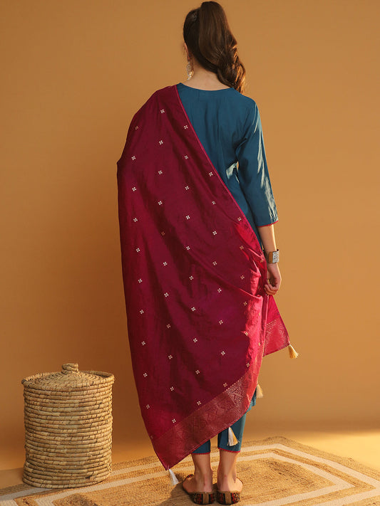 NOZ2TOZ Women's Teal Cutdana Embroidered Kurta Set