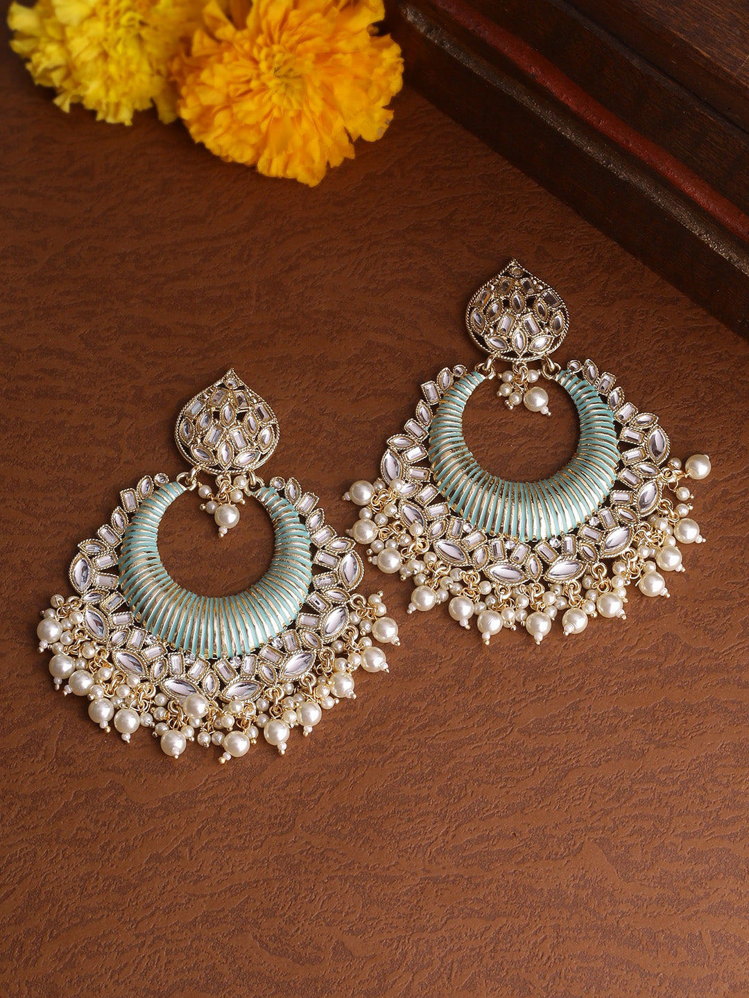 Shoshaa Sea Green & Gold-Plated Classic Chandbalis - Grab2buy