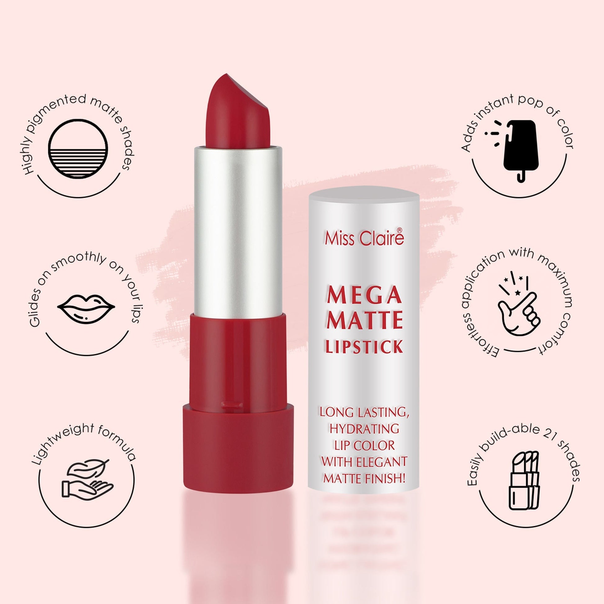 Miss Claire Mega Matte Lipstick - 2 | Swadesiicart