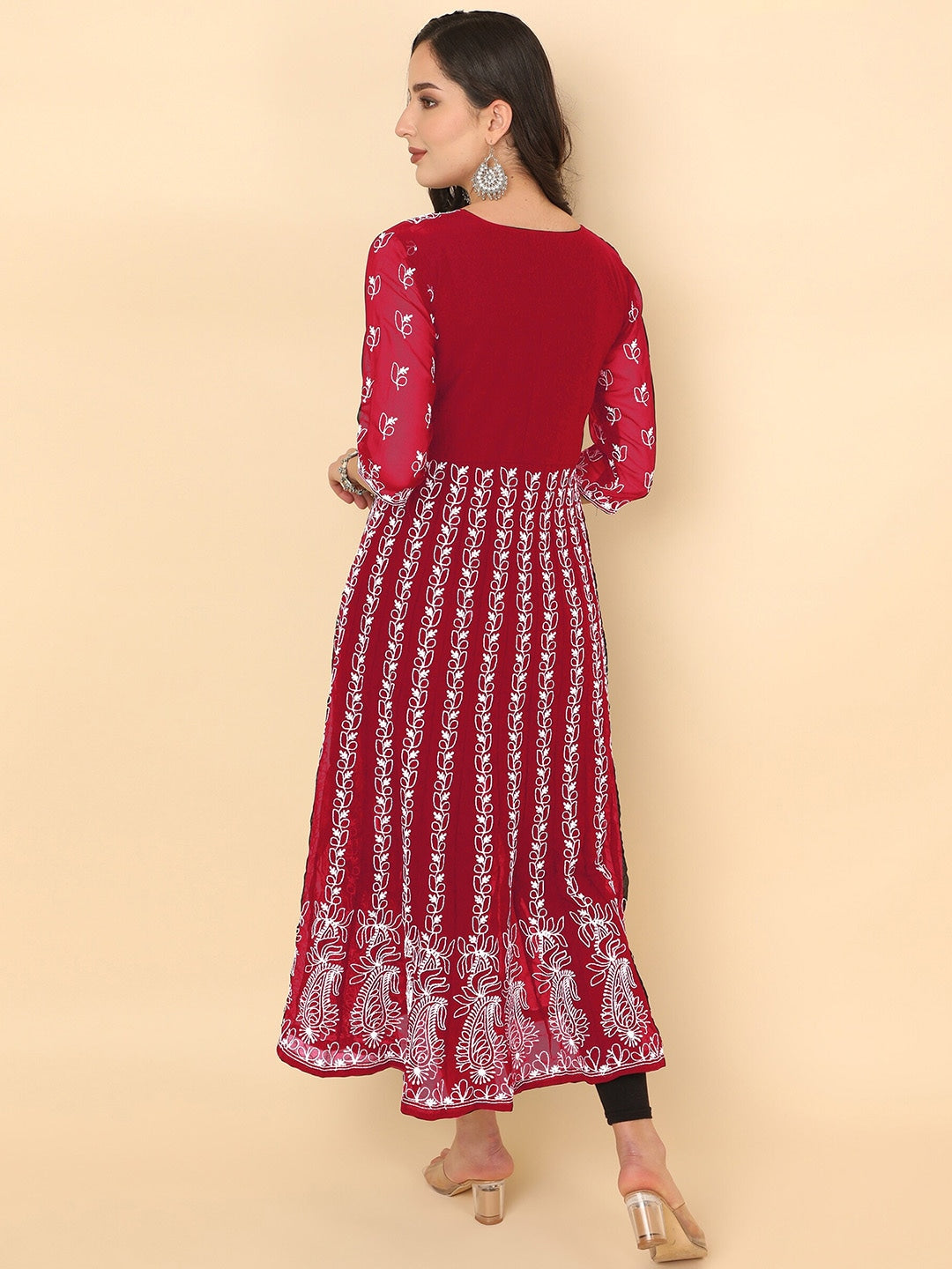HERE&NOW Chikankari Embroidered Thread Work Georgette Anarkali Kurta 
