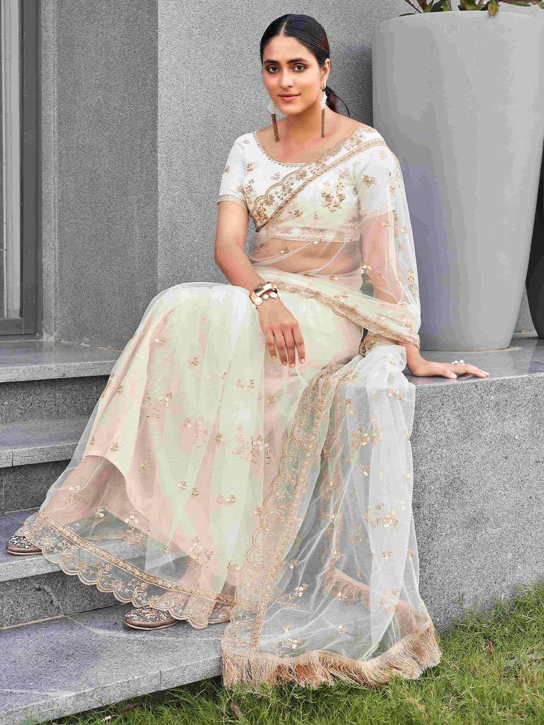 Tikhi Imli Ethnic Motifs Sequinned Embroidered Net Grab2Buy 