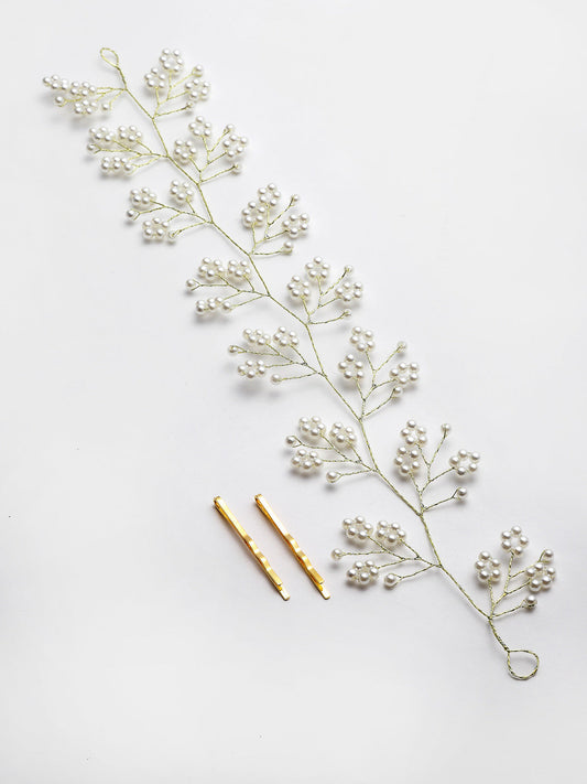 Panash Women Gold-Toned & White Beaded Tiara - Grab2buy