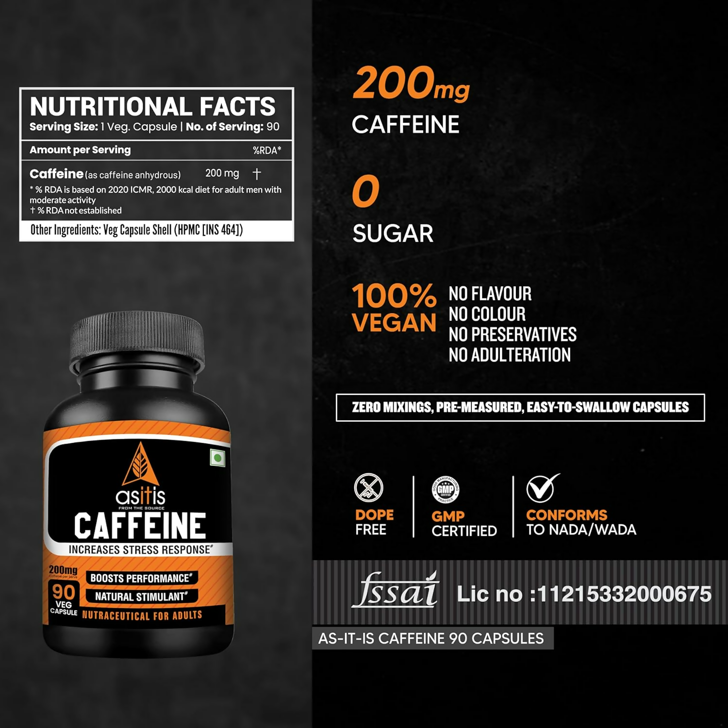 As-It-Is Nutrition Caffeine Per Serving Capsules 