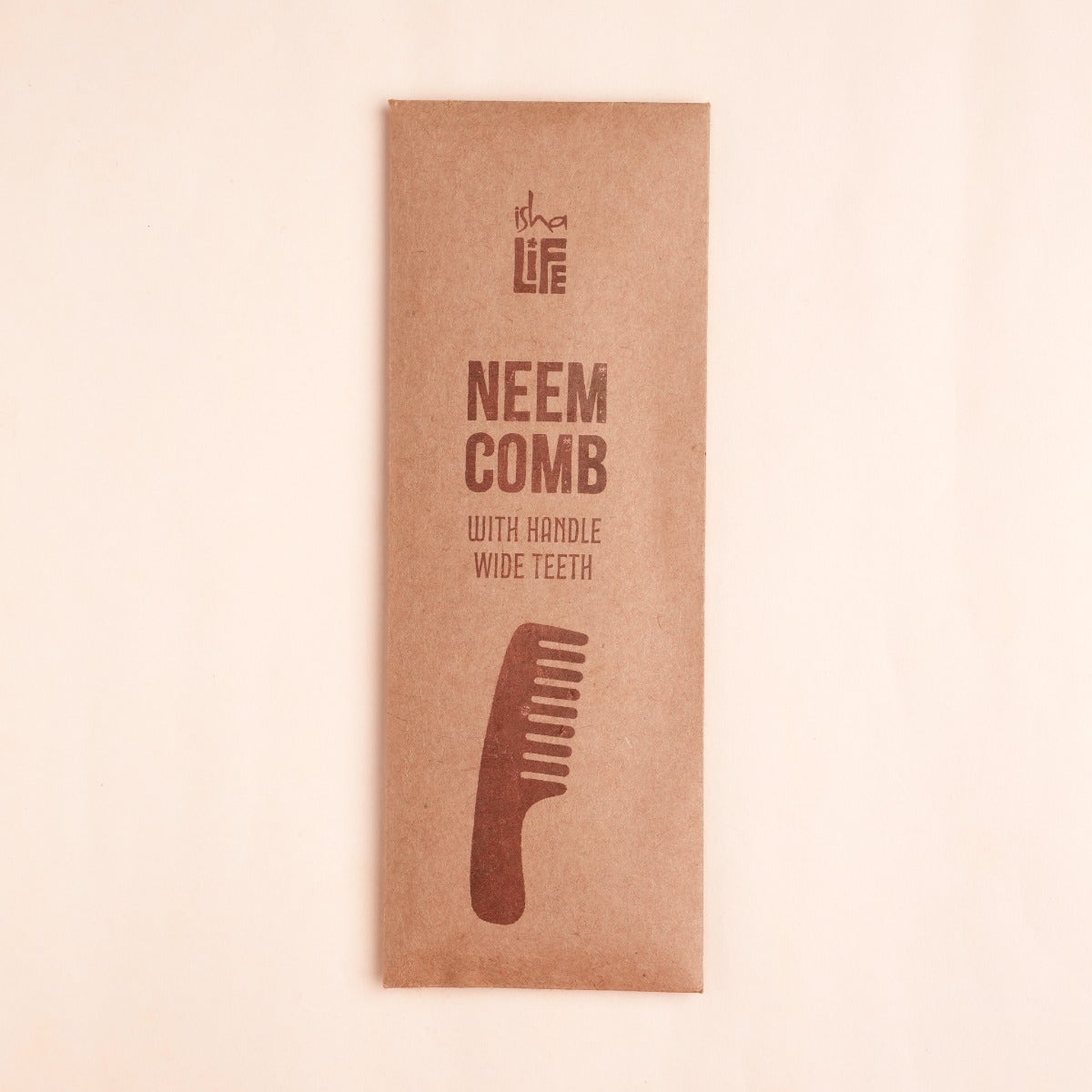 Isha Life Handmade Neem Wood Comb With Handle (Wider Teeth)