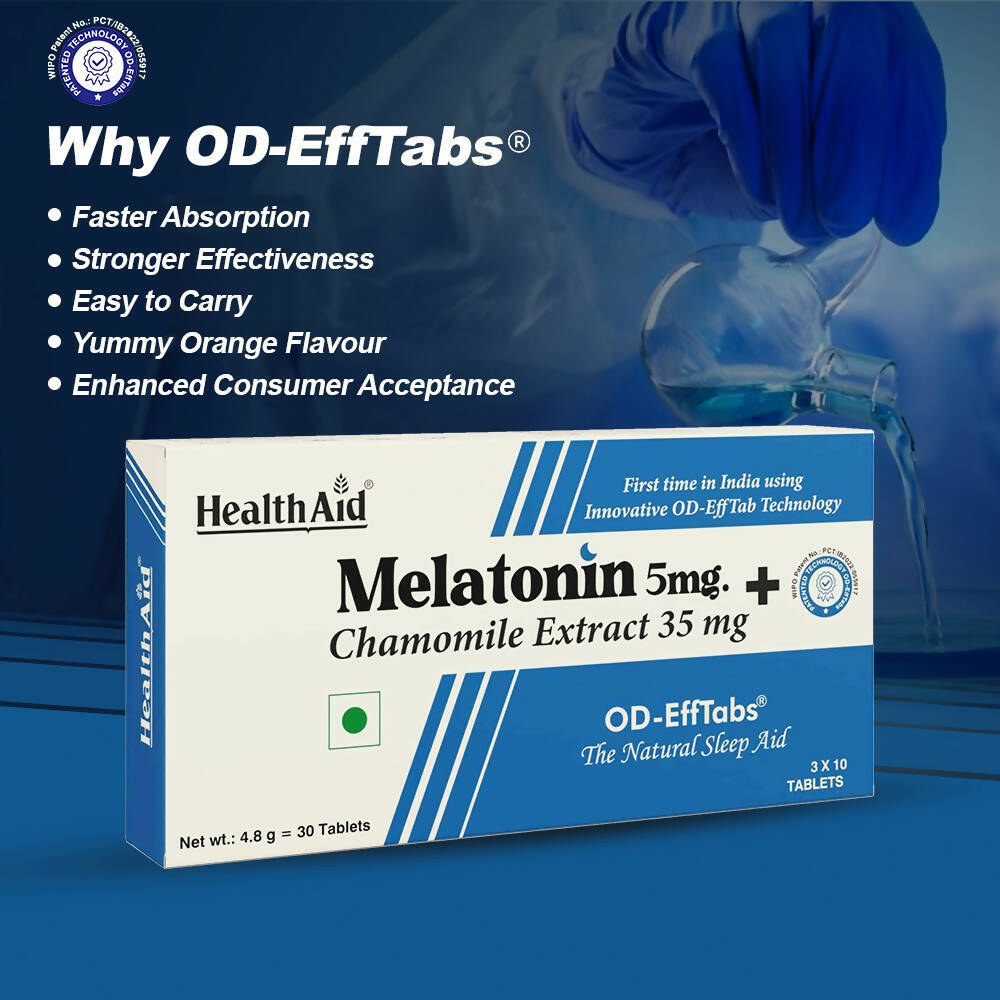 HealthAid Melatonin 5 mg + Chamomile Extract 35 mg OD Effervescent Tablets 