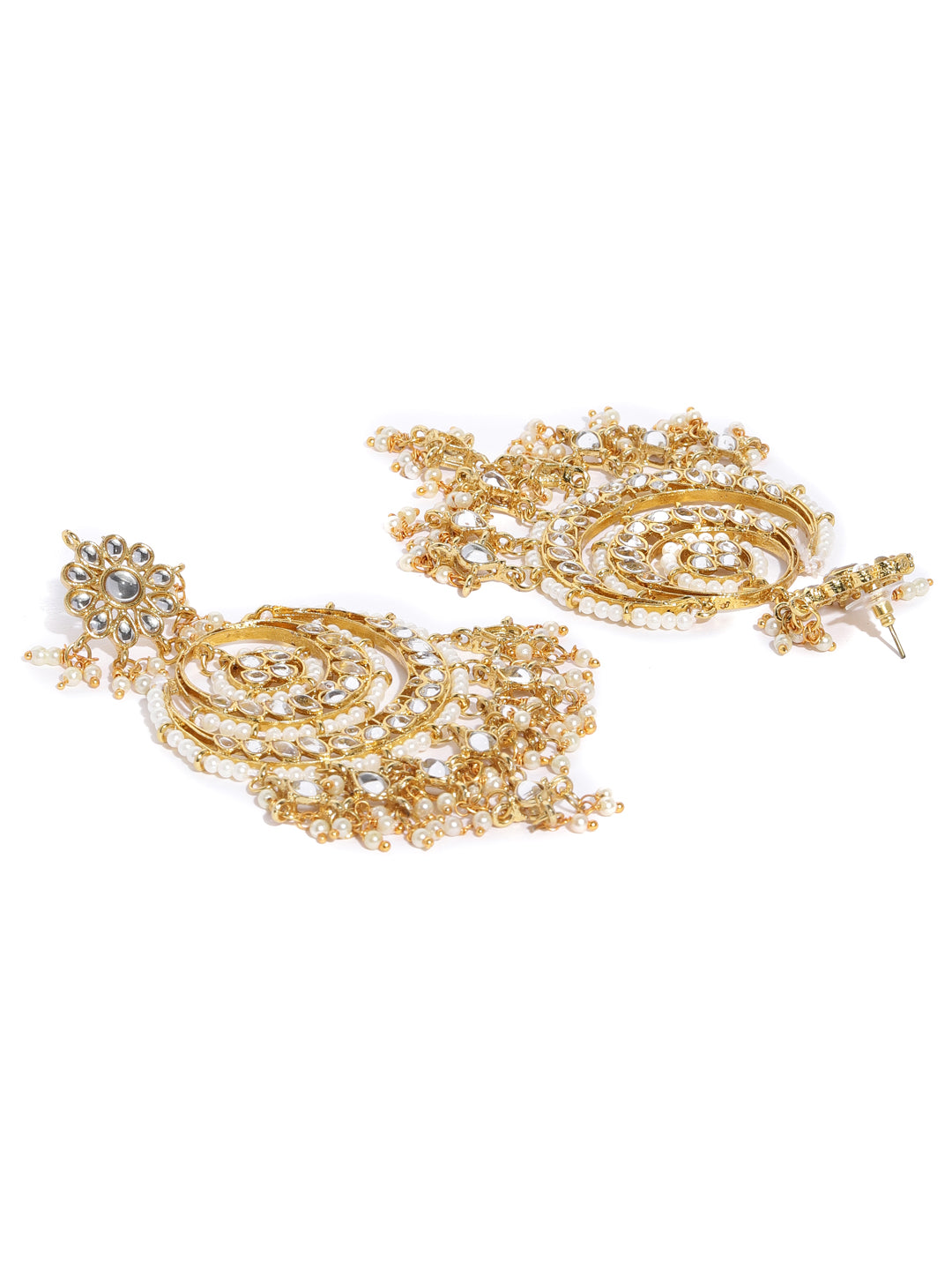 Zaveri Pearls Gold-Toned Kundan & Pearls Studded Rani Haar Jewellery Set - Grab2buy