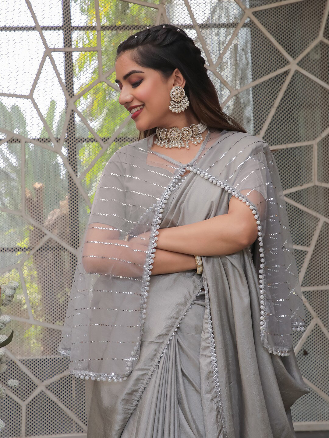 Tikhi Imli Embellished Border Sequinned Grab2Buy With Cape 