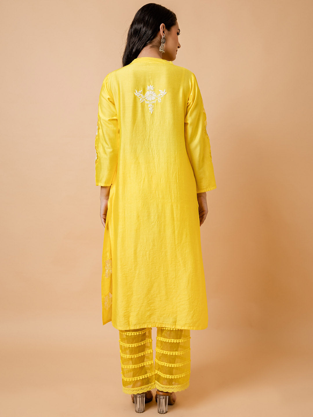 HOUSE OF KARI Floral Embroidered Chanderi Silk Chikankari Kurta 