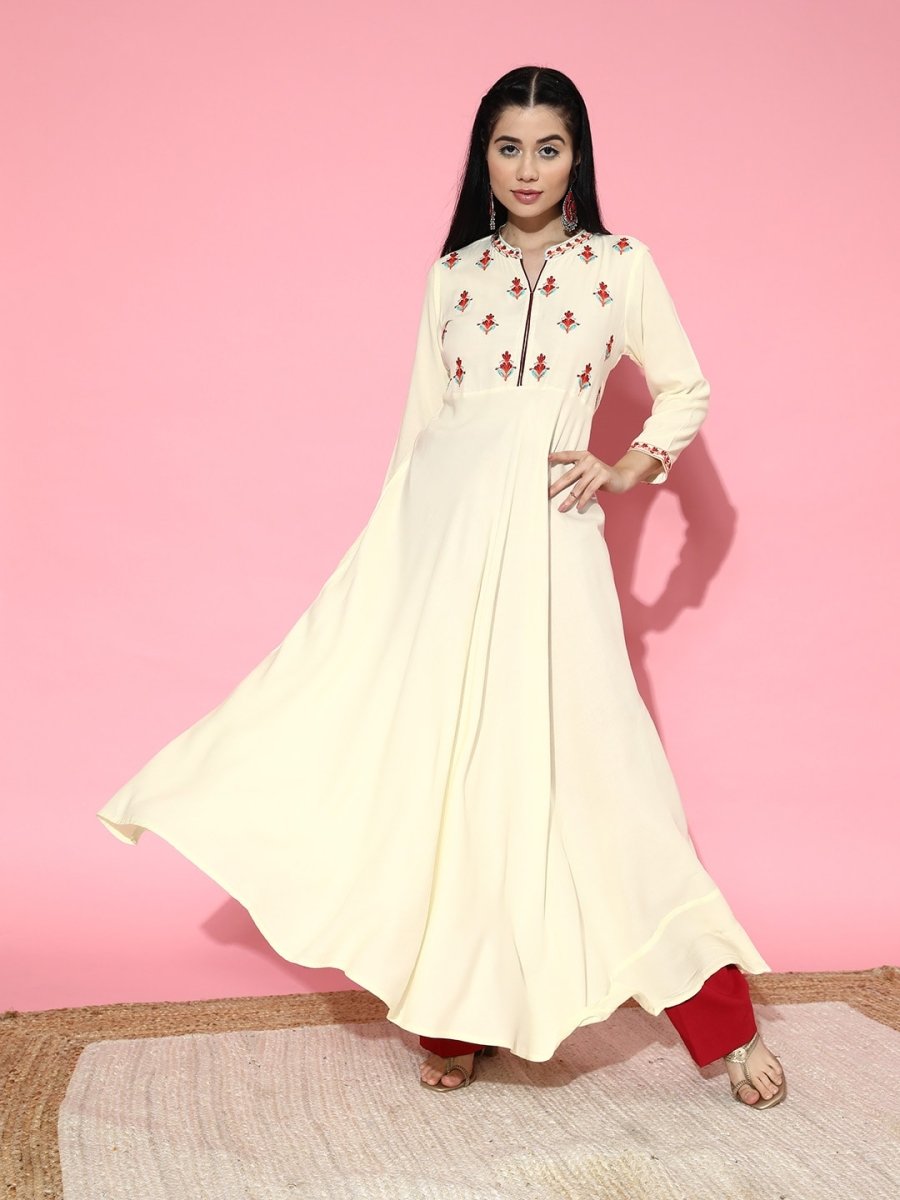 All About You Women Grey Ethnic Motifs Embroidered Tiering Anarkali Kurta