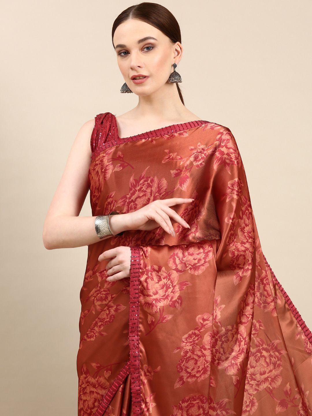 kasee Floral Print Satin Saree