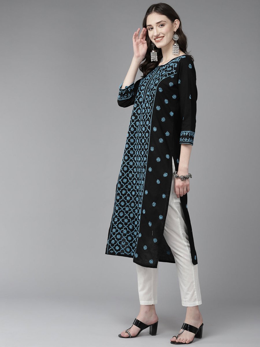 ADA Women Floral Embroidered Cotton Chikankari Kurta 