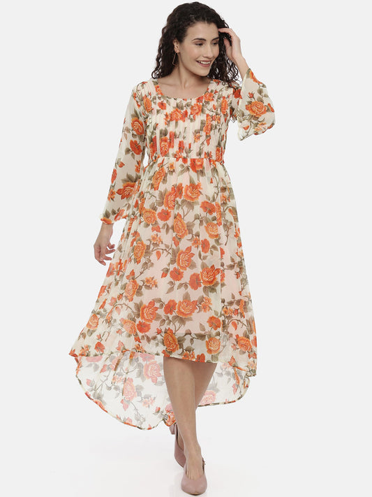 Souchii Women Cream-Coloured Printed A-Line Dress 