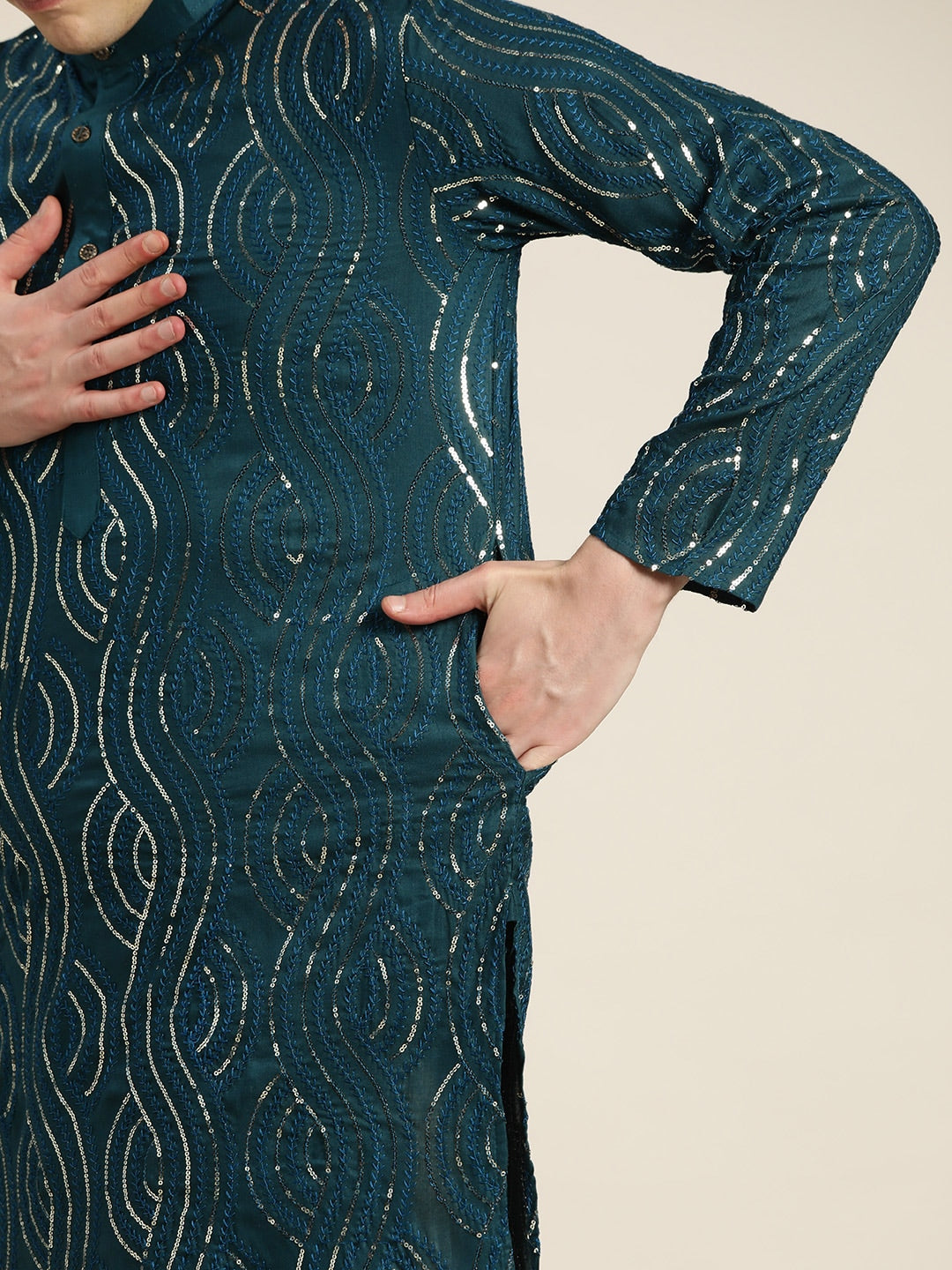 Sojanya Men Quirky Embroidered Sequinned Kurta 