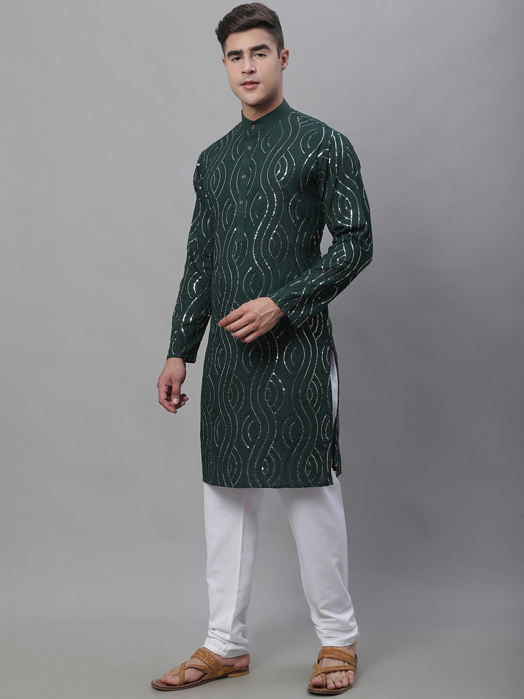 Sojanya Geometric Embroidered Pure Cotton Kurta With Churidar 