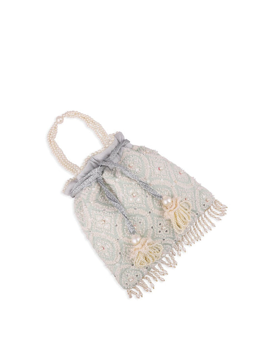 Masq Blue & Gold-Toned Embellished Embroidered Potli Clutch - Grab2buy