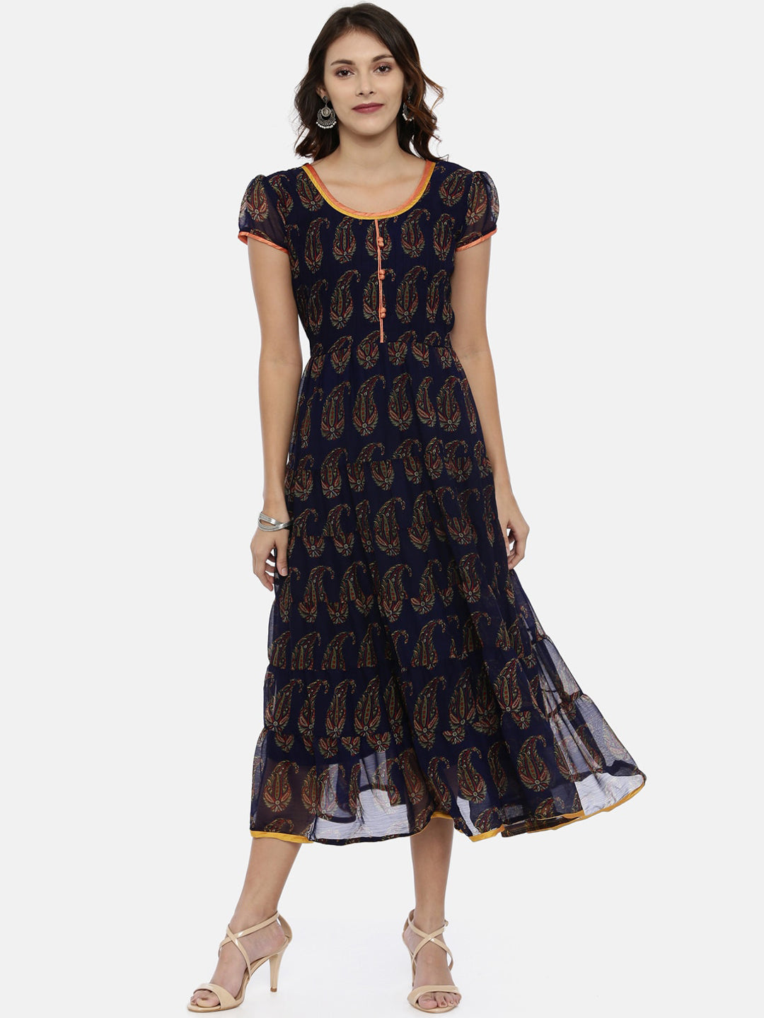 Souchii Women Navy Blue Printed Fit And Flare Dress 