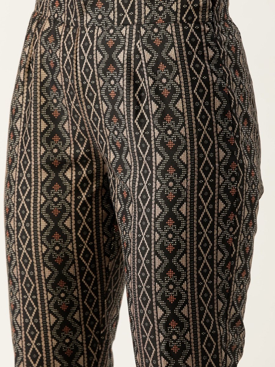 All About You Women Black & Golden Printed Sequinned Kurta with Trousers