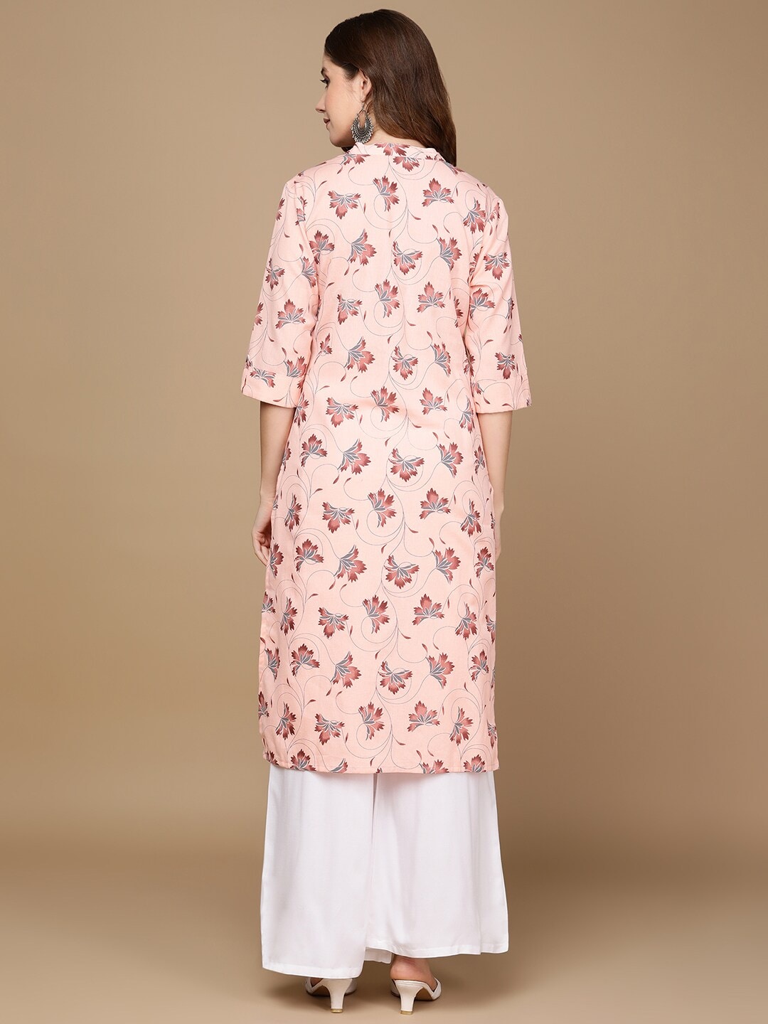 HERE&NOW Pink & Maroon Floral Printed Pure Cotton Kurta