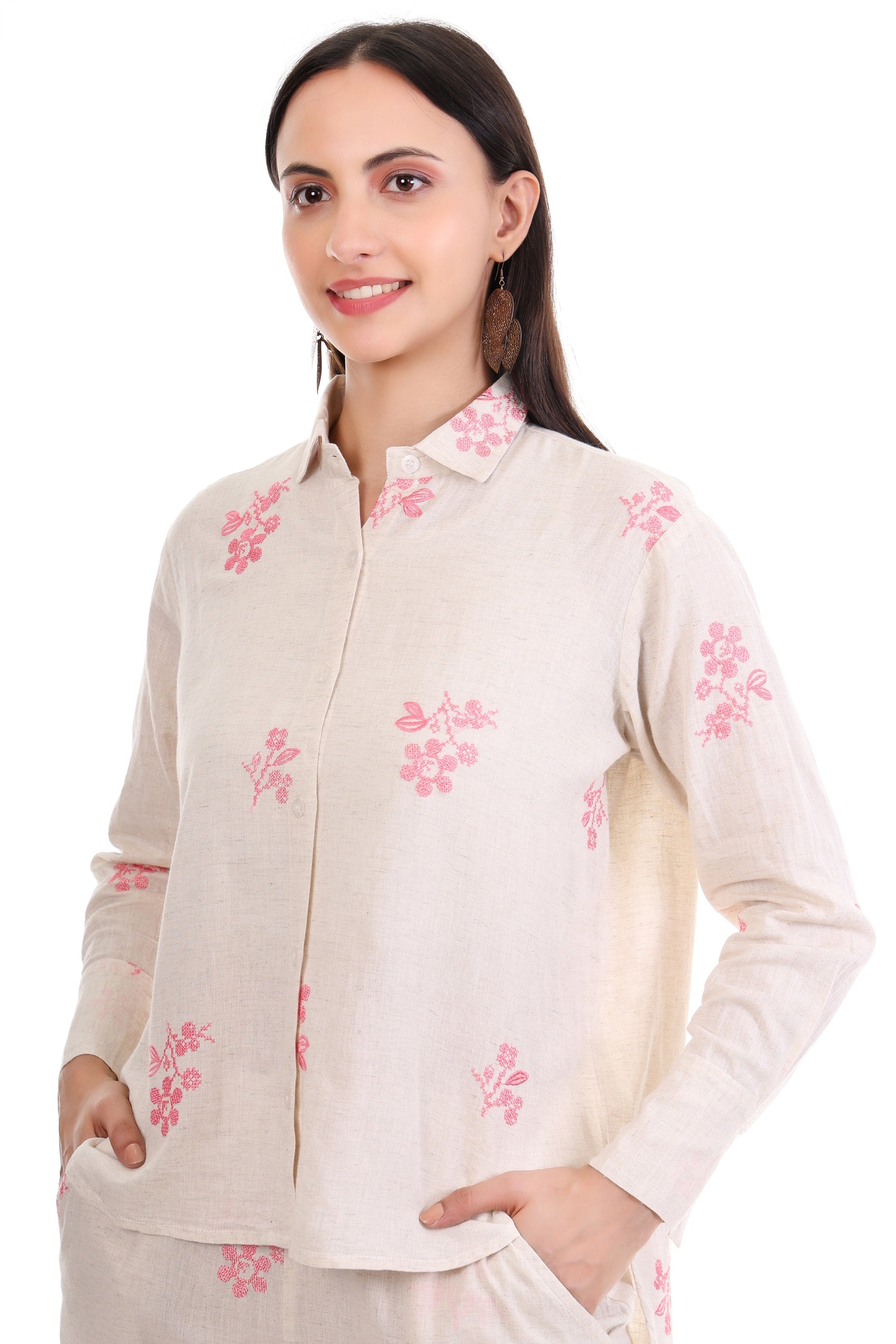 Jaitra Apparels Off White Embroidered Premium Pure Cotton Co-Ord Set For Women 