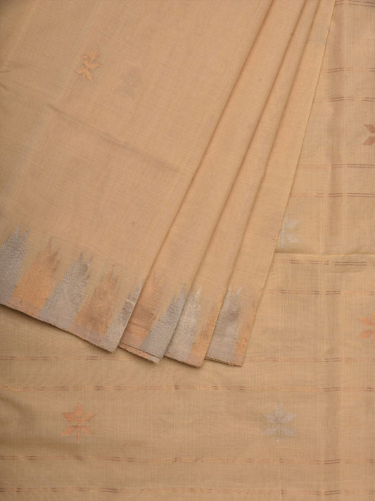 Beige Khadi Cotton Handloom Grab2Buy with Temple Border Design - Global Threads 
