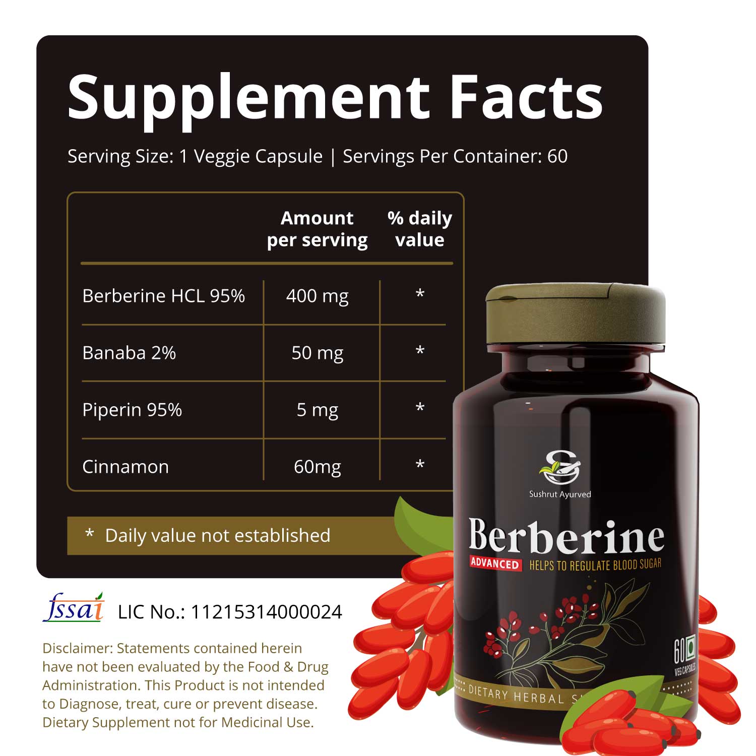 Sushrut Ayurved Good Health Berberine Veg Capsules - Grab2buy
