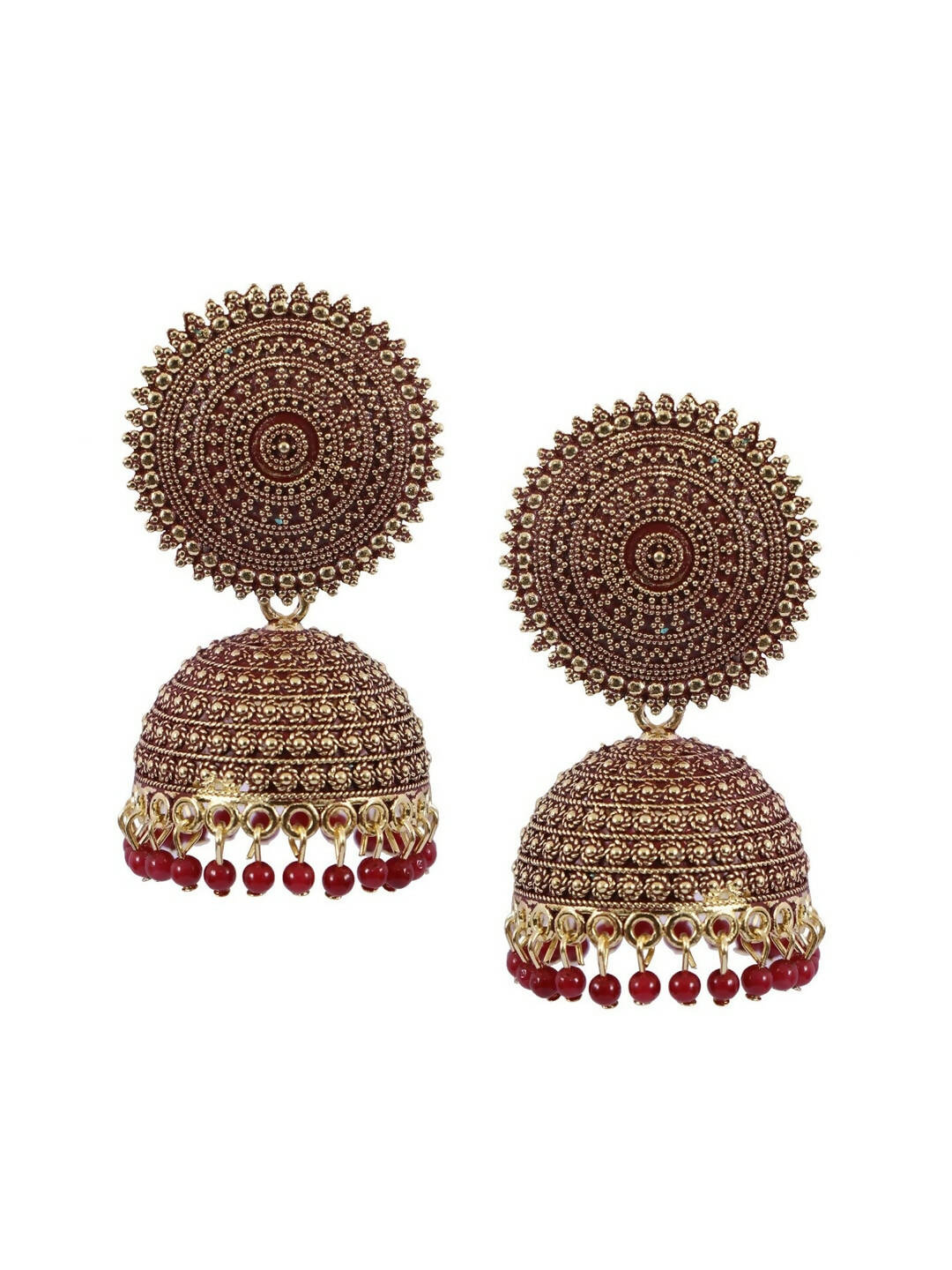 Mominos Fashion Joharkamal Gold-Plated Meenakari Jhumkas For Women & Girls (Maroon) - Grab2buy