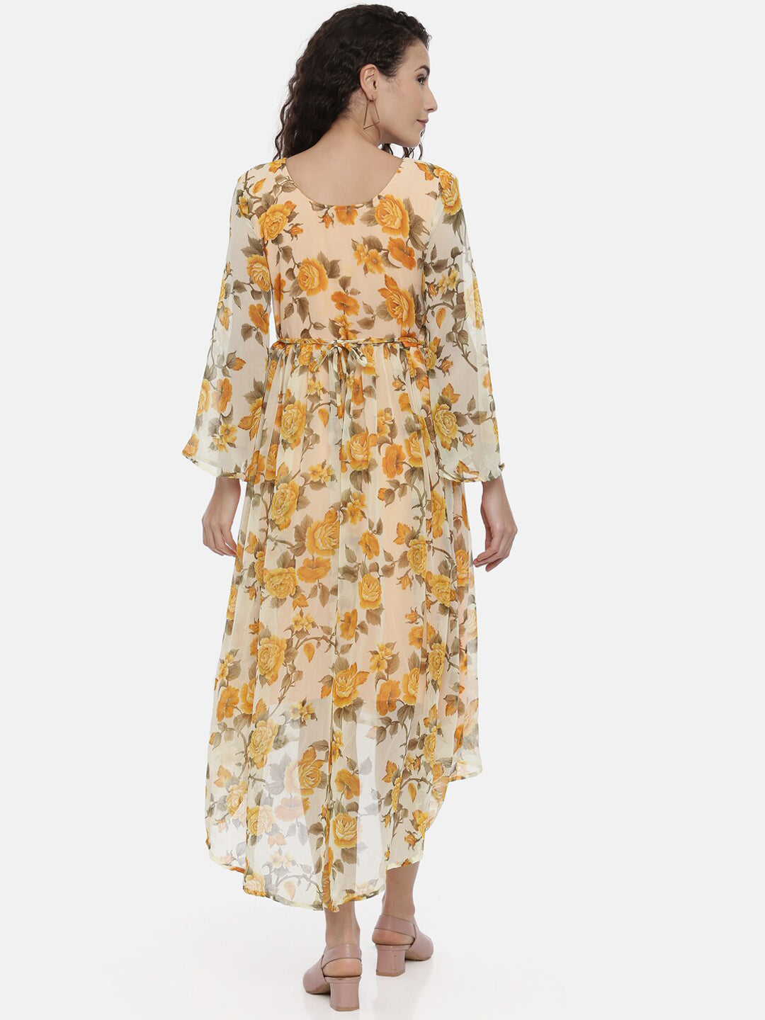 Souchii Women Cream-Coloured Floral Printed A-Line Dress 