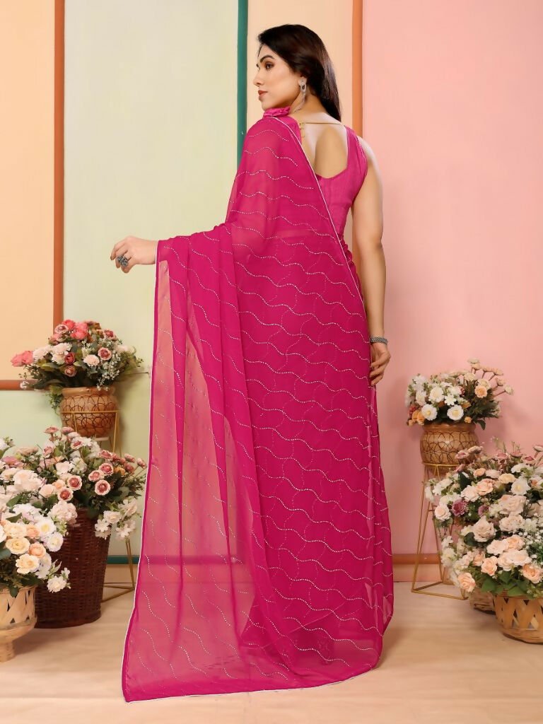 Aafreen Partywear Designer Dark pink Georgette Fancy Saree