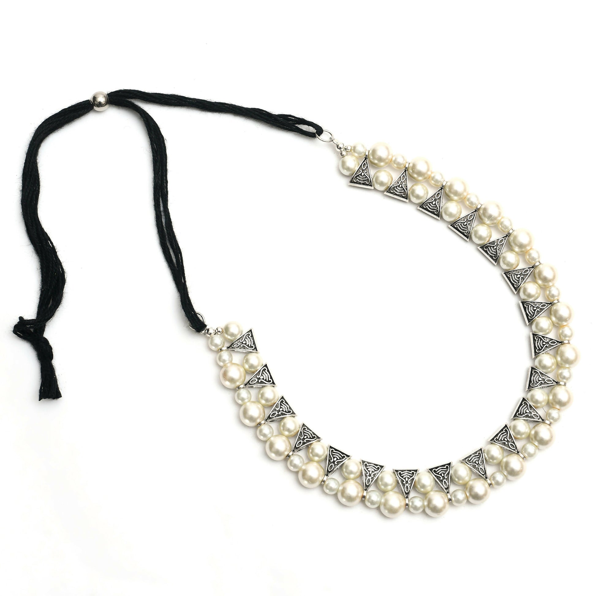 Mominos Fashion Johar Kamal Silver-Plated Brass Finish Pearls Work Choker For Women (White) - Grab2buy
