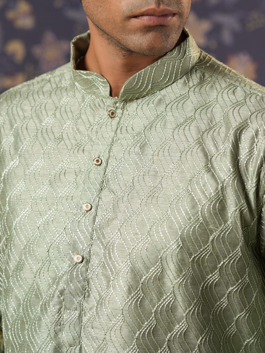 House of Pataudi Ethnic Motifs Embroidered Mandarin Collar Straight Kurta With Trouser