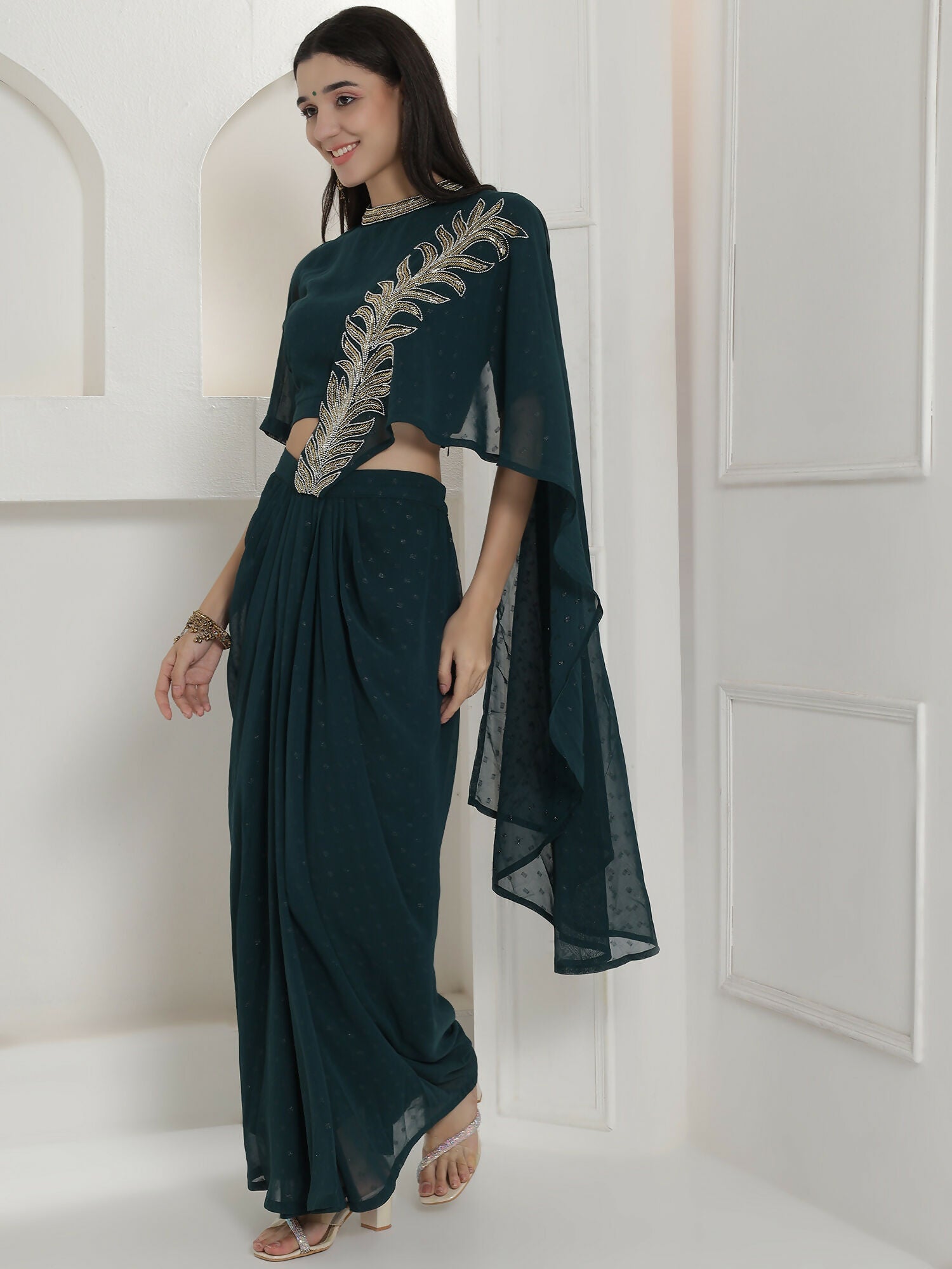 Joban Fashion Green Georgette Drape Skirt Set