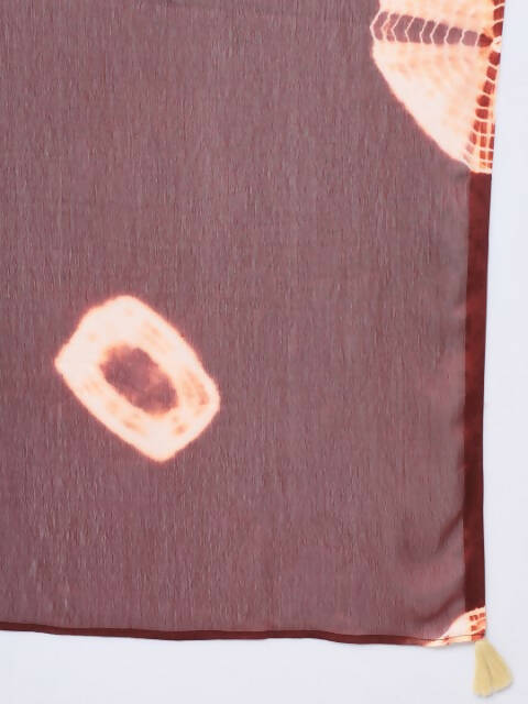 FIORRA Women's Maroon Poly Crepe Flared Kurta With Dupatta 
