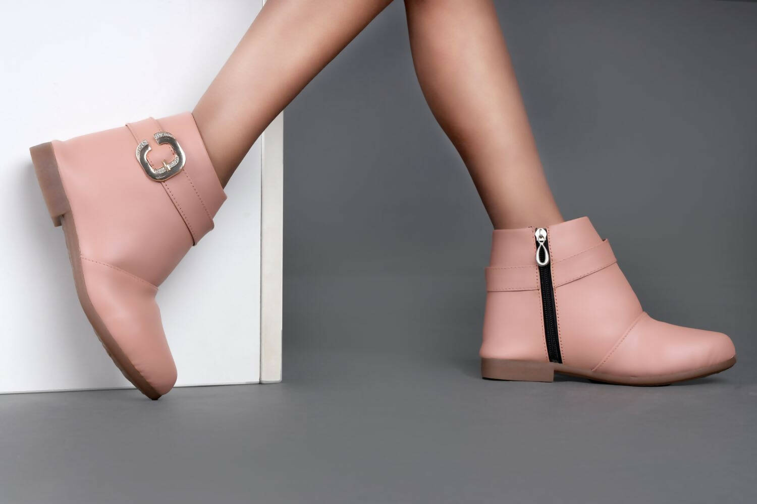 Tiny Bugs Girls Buckle Embellished Peach Ankle Length Boots  Grab2Buy Tiny Bugs Grab2Buy